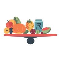 Fruit and vegetables on a scale vector
