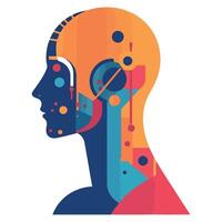 The robot head is shown with a colorful background vector