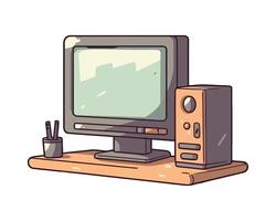 Computer monitor and keyboard on a desk vector