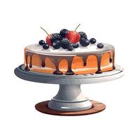 A cake with berries and chocolate on top vector