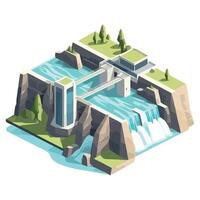 An illustration of a waterfall and a house vector