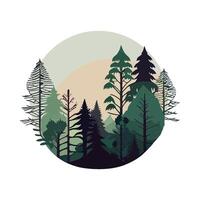 A forest scene with trees and a sun vector