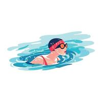 A woman in a swim cap and goggles swimming in the water vector