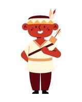 A cartoon native american boy with a bow and arrow vector
