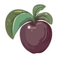 A black apple with green leaves on it vector