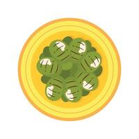A green plate with a bunch of green vegetables on it vector