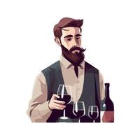 A man with a beard and a wine glass vector