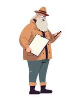 An old man with a beard and hat holding a clipboard vector