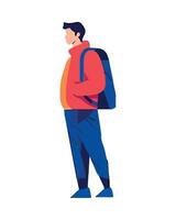 A man with a backpack is standing in front of a white background vector