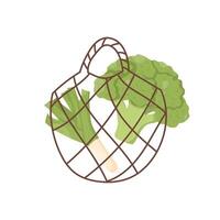 String bag with celery, broccoli. Eco-friendly consumption. Reusable grocery bag vector