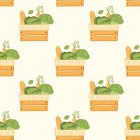box of vegetables seamless pattern. Healthy food. background vector