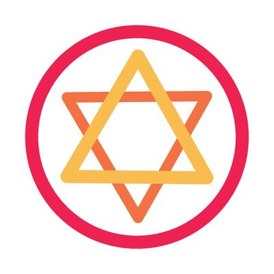 A red and orange star of david in a circle