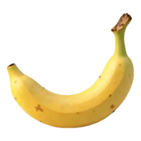 A banana is shown in its natural state, with a few brown spots on its skin png