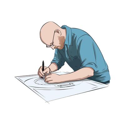 Illustration of a man drawing on a piece of paper
