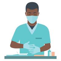 A man in a surgical mask and gloves is holding a toothbrush vector