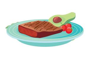 A plate with steak and avocado on it vector