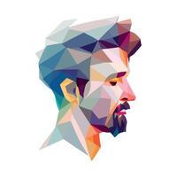 A man's face is shown in a low polygonal style vector