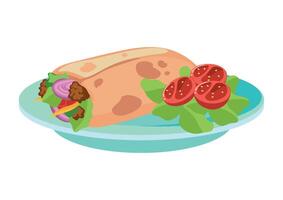 Burger with lettuce and tomato on a plate vector
