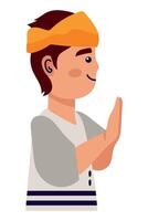 A cartoon boy with a headband and a hand gesture vector