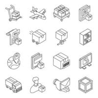 Set of Logistic and Cargo Linear Icons vector