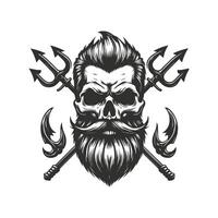 A skull with beard and two trident vector