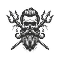 Skull with beard and two trident vector