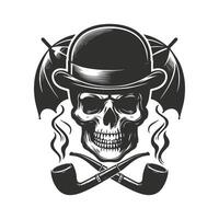 Skull in top hat with pipes and smoking pipe design vector
