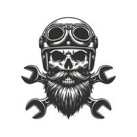 skull with beard and wrenches in a helmet vector