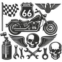 Black and white collection of motorcycle emblems and symbols vector