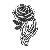 A black and white drawing of a rose and skeleton vector