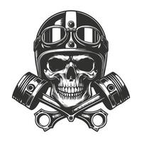 Skull wearing a helmet and holding two pistons vector