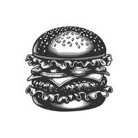 Black and white bold line art and silhouette design of Burger vector