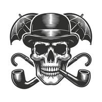 A skull in top hat with pipes and smoking pipe vector