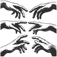 Black and white illustration of hand touch vector