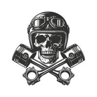 A skull wearing a helmet and holding two pistons vector