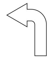 arrow pointing to the left, black and white silhouette illustration of curved arrow shape symbol, isolated on white background vector