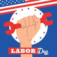 Labor Day graphic with fist holding red wrench vector
