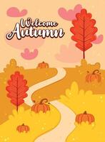 Winding Path with Pumpkins in Autumn Landscape vector