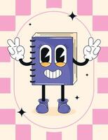 Cartoon notebook with hands and smiling face vector