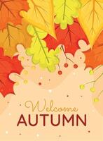 Colorful autumn leaves with berries background design vector