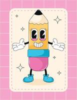sonriente dibujos animados lápiz personaje con grande ojos vector