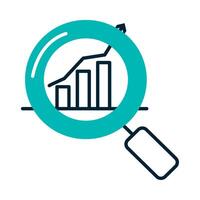 Magnifying icon with graph and bar chart vector