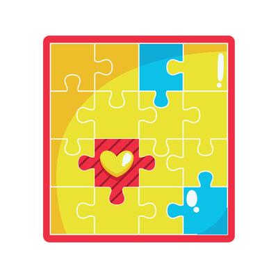 A puzzle piece with a heart in the middle
