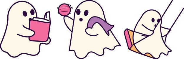 Three ghosts holding a book and a cup vector