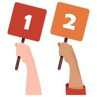 Numbers 1 and 2 on a square tablet in a woman's hand vector