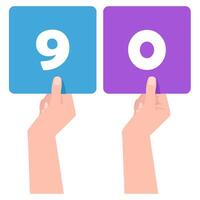 Numbers 9 and 0 on a square tablet in a woman's hand vector