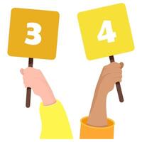 Numbers 3 and 4 on a square tablet in a woman's hand vector