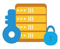 A key and a lock are next to a server vector