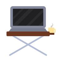 Laptop and cup of coffee on a table vector