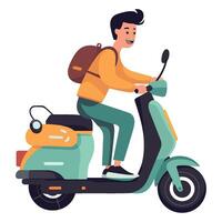 A man riding a scooter with a backpack vector